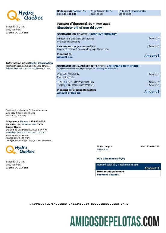 Para baixar modelo de conta de serviços públicos da Canada Hydro Quebec em formatos Word e PDF (2)